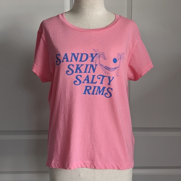 Wildfox Tee Sandy Skin Salty Rims Cotton Short Sleeves Crew Neck Pink L NWT - Picture 2 of 12